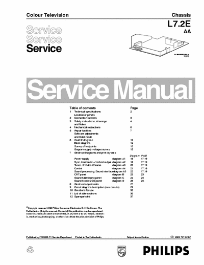 Philips 21PT2682/77B full service manual for Philips L7.2 chassis wich covers 21PT2682